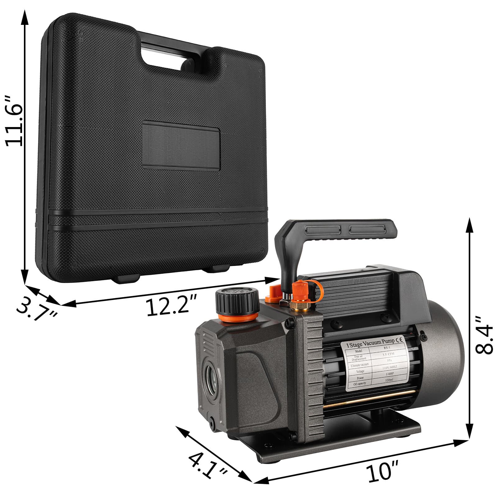 3,5CFM 1/4hp Air Vacuum Pump HVAC Refrigeration AC Manifold Gauge Set R134a Kit 3