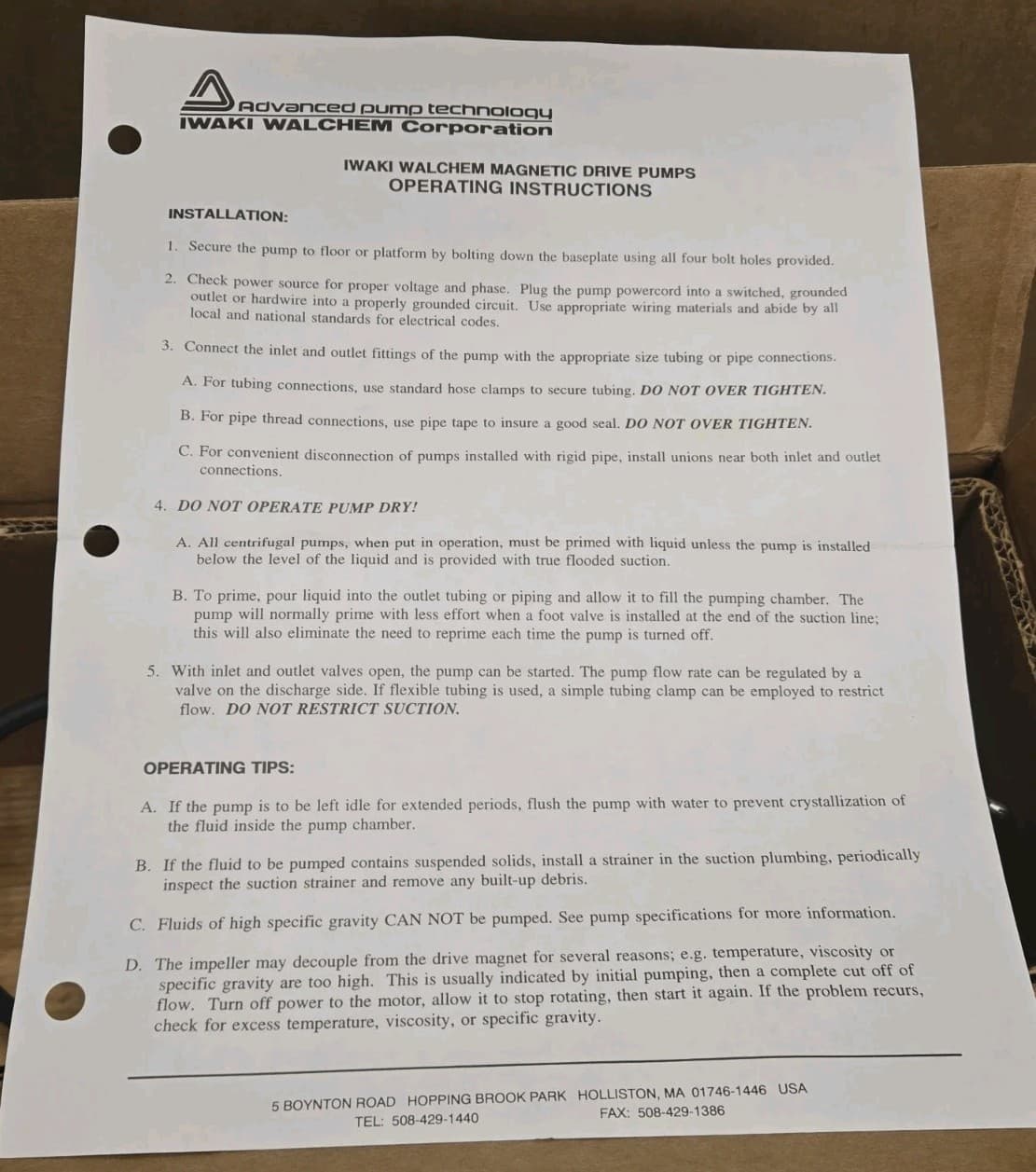 NEW NOS Iwaki Walchem Magnetic Drive Pump WMD-20RZT, 220 Volts, 2.9 Max GPM 5