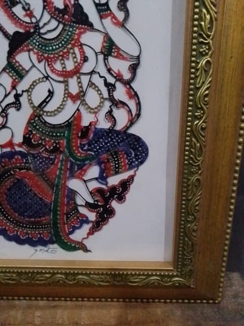 Vintage Asian Indian Framed Art Embroidery Gold Frame Colour / 32x28 cm  4