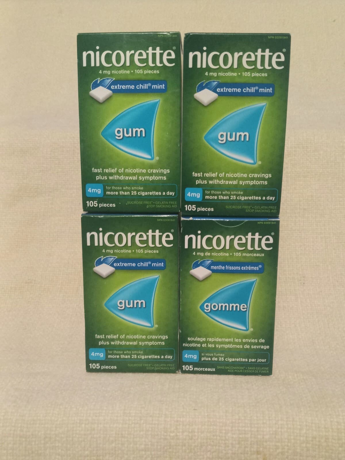 4 x Nicorette Extreme Chill 4mg Mint Gum, 105 pieces