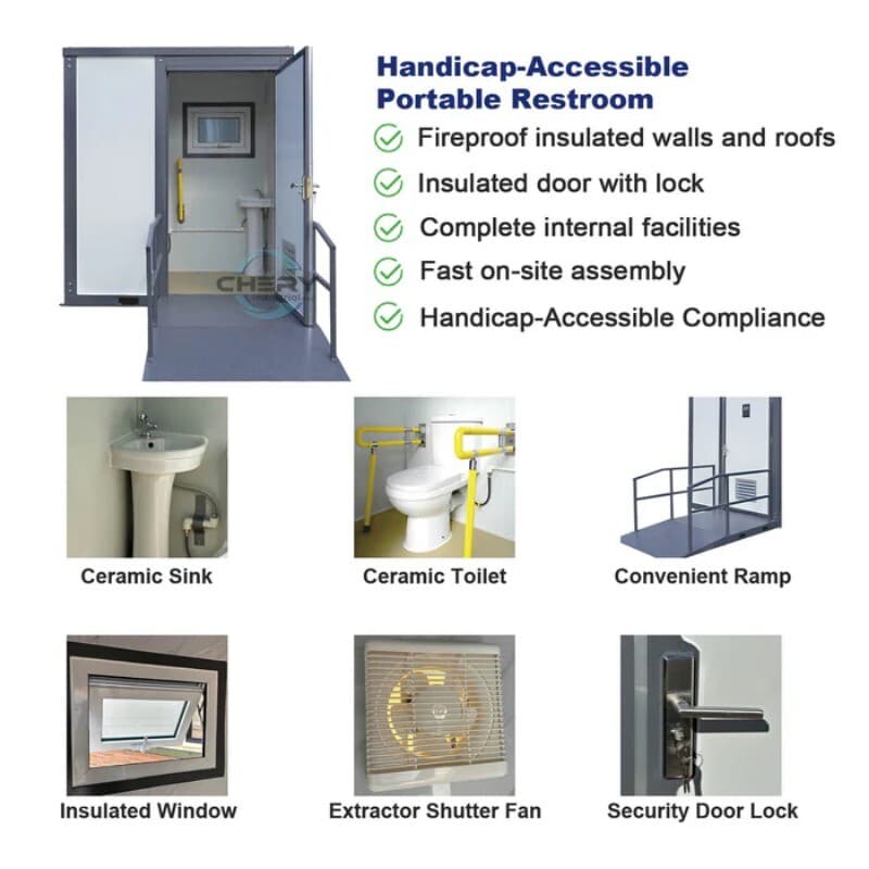 Handicap-Accessible Portable Restroom w/ Bowl & Sink Mobile Toilet for Disabled 4