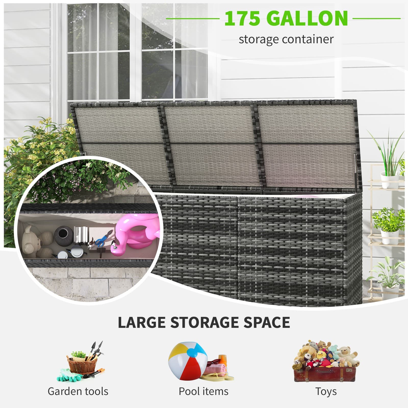 175 Gal Large Deck Box Outdoor Storage Container for Patio Cushions Garden Tools 4