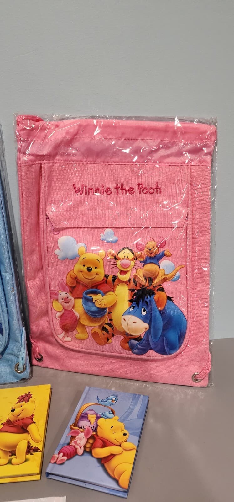 2 Disney Licensed Winnie the Pooh Drawstring Backpack Sling w/ Address Books  3