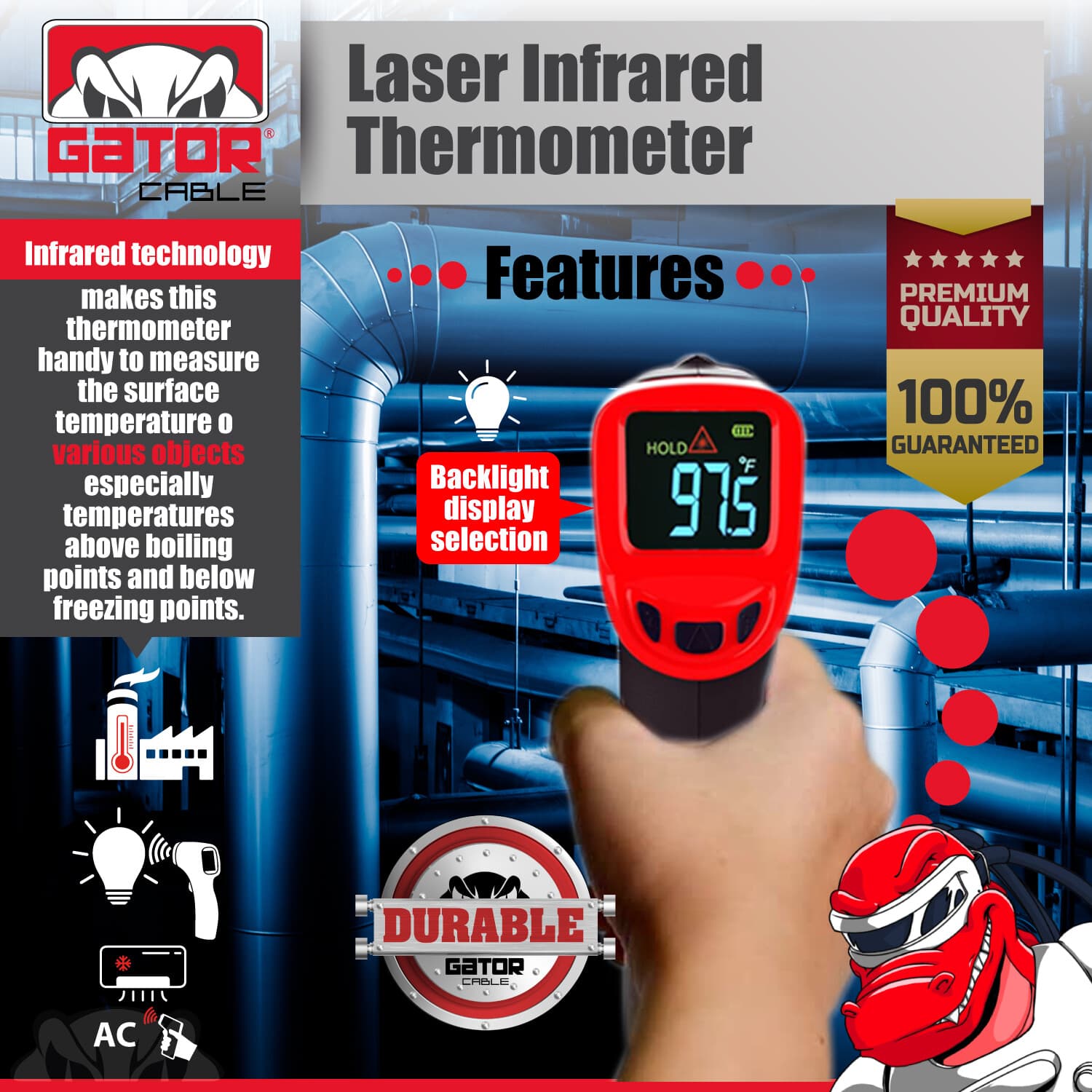 Infrared Laser Thermometer Gun No-Contact Digital Temperature Measurement Tester 3