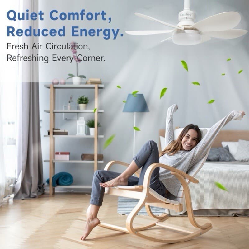 US Socket Fan Light with Remote,20.5’’Screw in Ceiling Fan Light Bulb Fan(White) 3