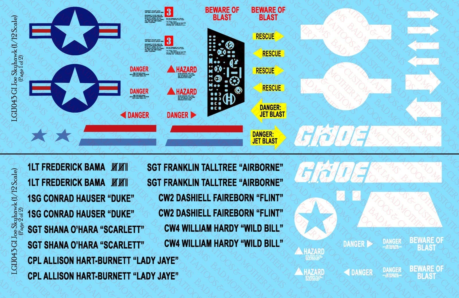 1/12 Scale GI Joe Skyhawk Waterslide Decals