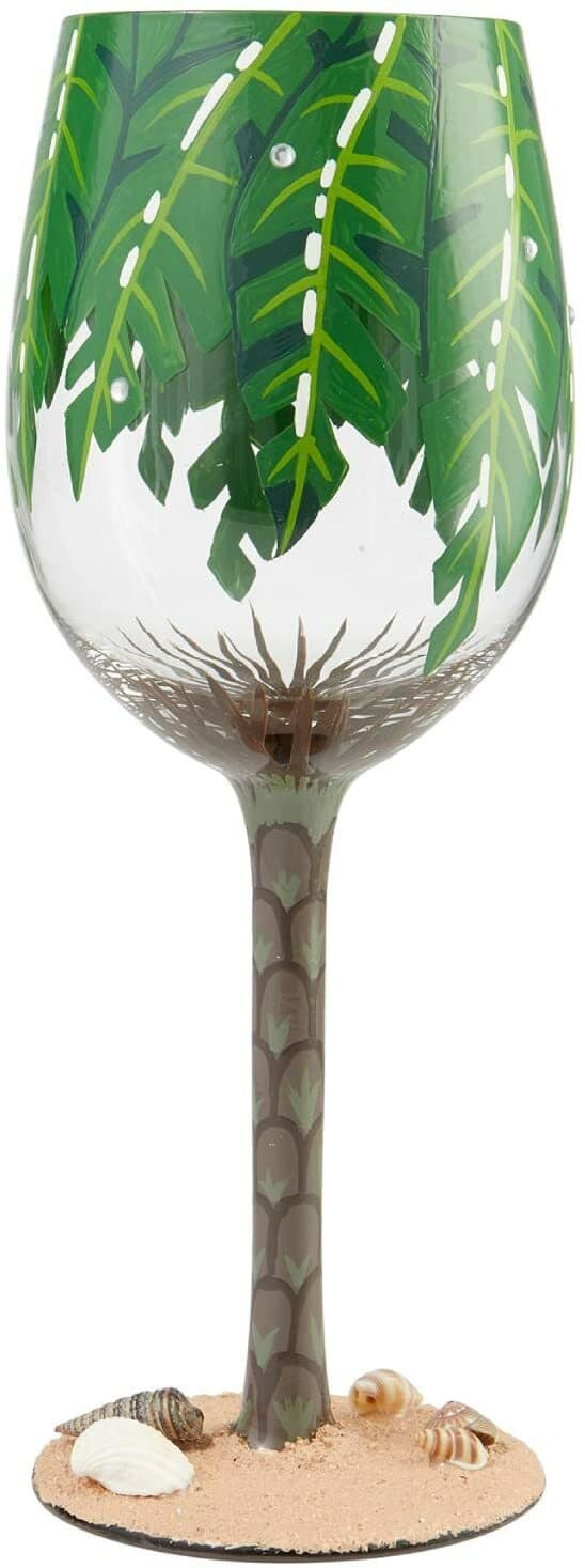 Enesco Designs by Lolita Palm Tree Artisan Wine Glass, 1 Count (Pack of 1), Mult 3