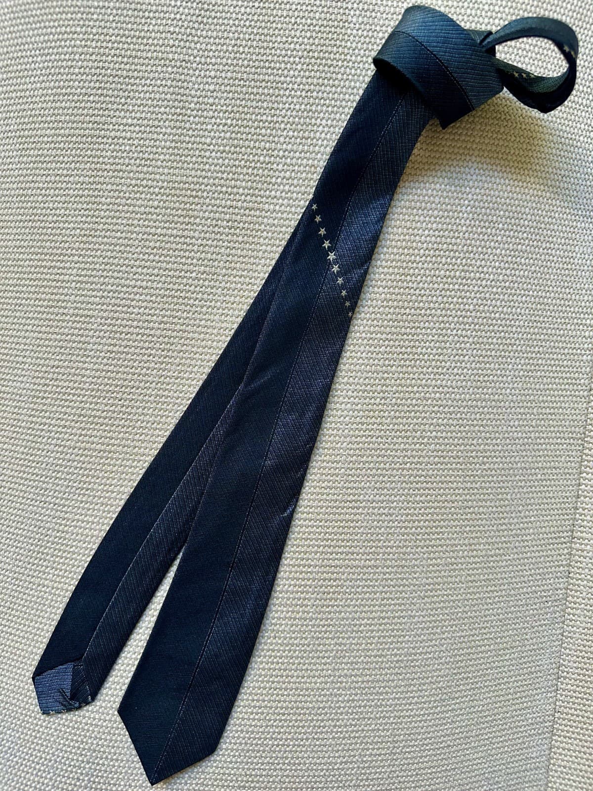 Vtg 1950s Damon California navy/grey silk stars midcentury skinny necktie 3