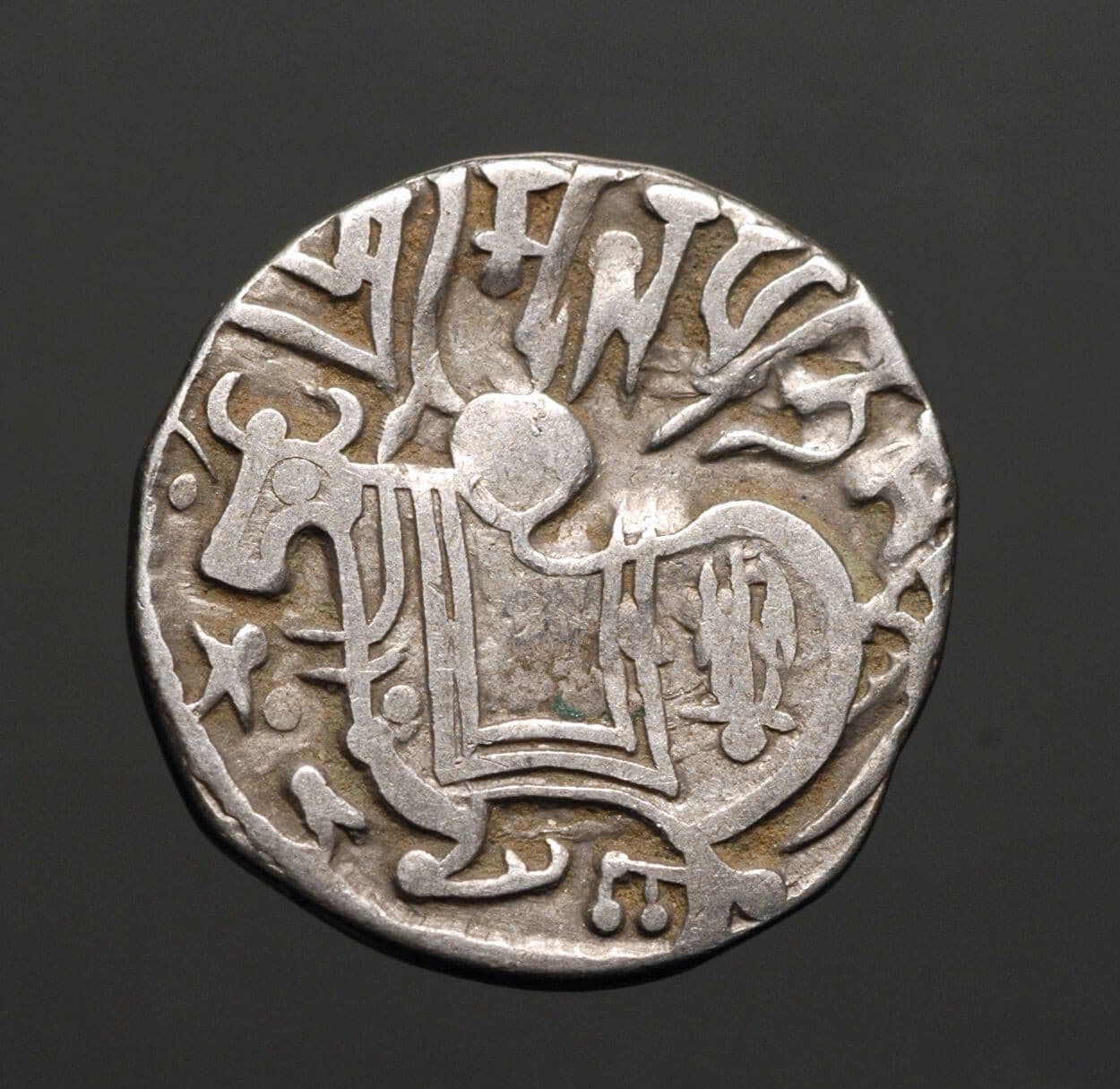 I14-51   Shahi Kings AR Drachm,   "Spalapati Deva"    Bull/Horseman.    Tye 7