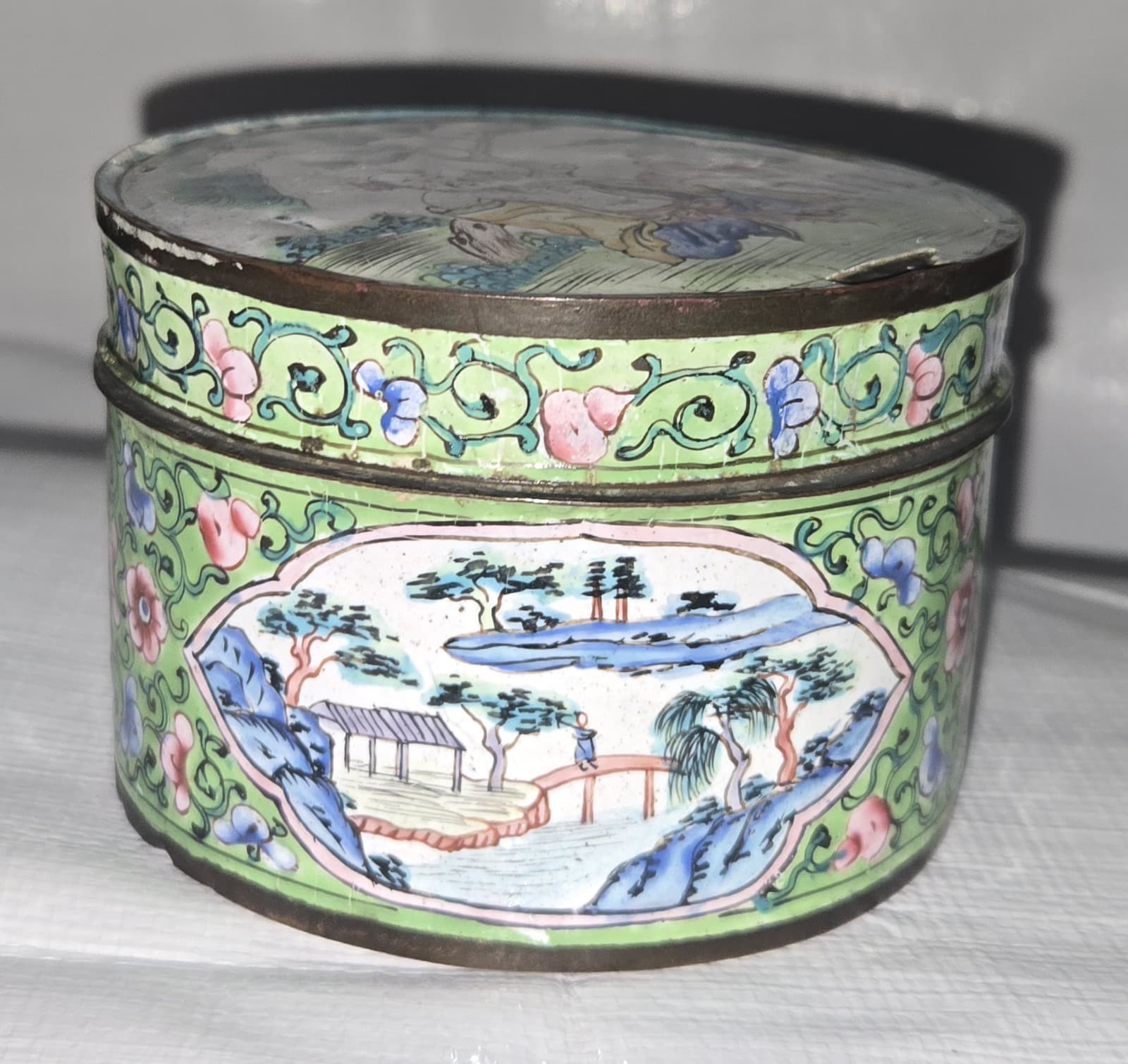 Antique Chinese Canton Enamel On Copper Trinket Box 2