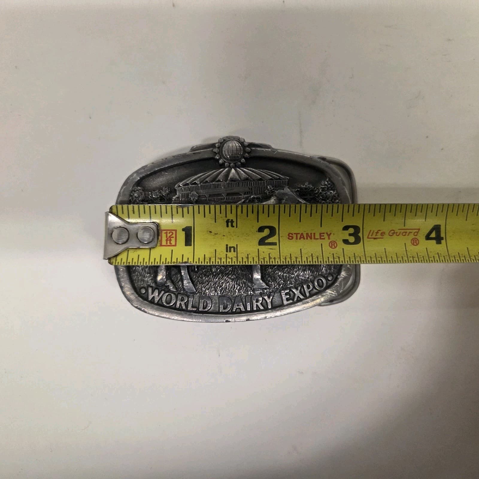 Vintage World Dairy Expo Milking Cow 3" Silver Toned Belt Buckle 5