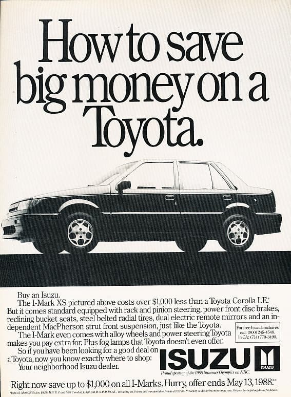 1988 Isuzu I-Mark XS Classic Advertisement Ad P81