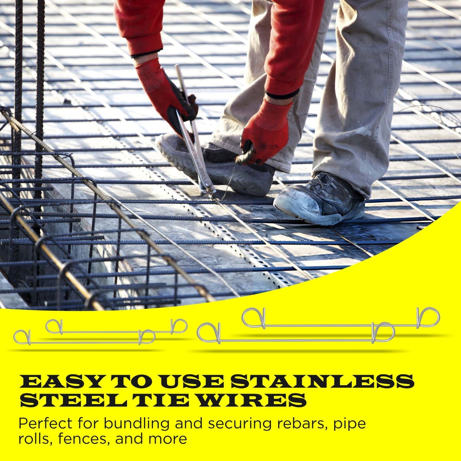 6 Inch x 1000pc STAINLESS STEEL Double Loop Rebar Wire Ties, 17 Gauge SIMBASTEEL 4