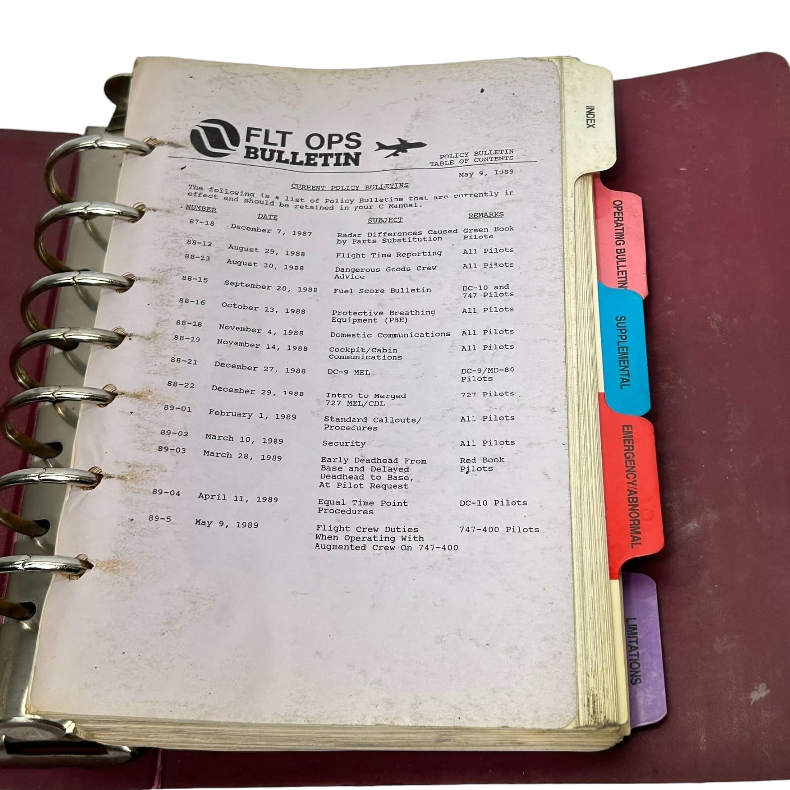 Northwest Airline B-747-400 Flt Ops Bulletin Cockpit Operating Manual Binder 3