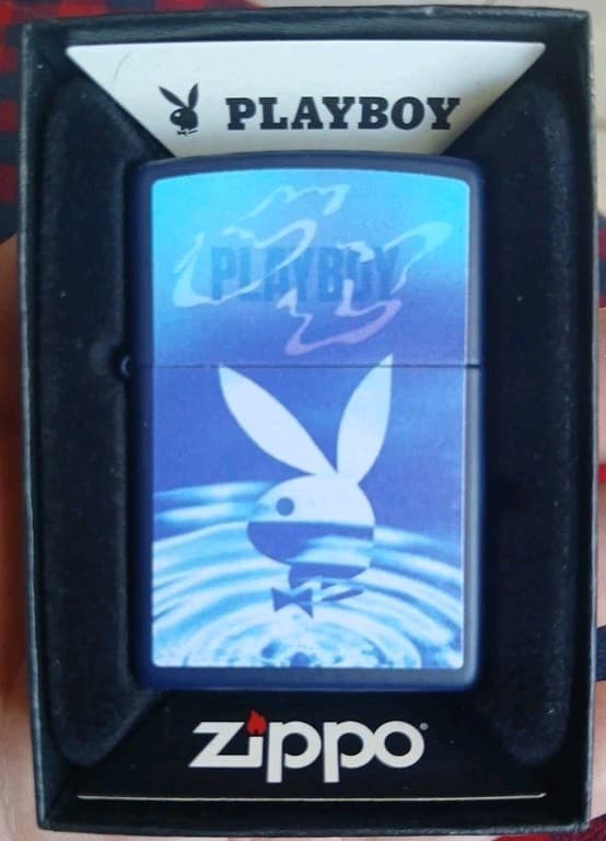 Zippo Playboy Dream Bunny Logo Design Navy Light Blue Matte Water Lighter NEW 90 2
