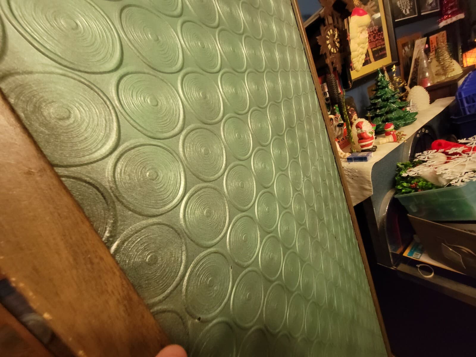 MCM HUGE 2-TONE GREEN ROOM DIVIDER PANEL 8'X26"TENSION ROD VTG RETRO MID CENTURY 5