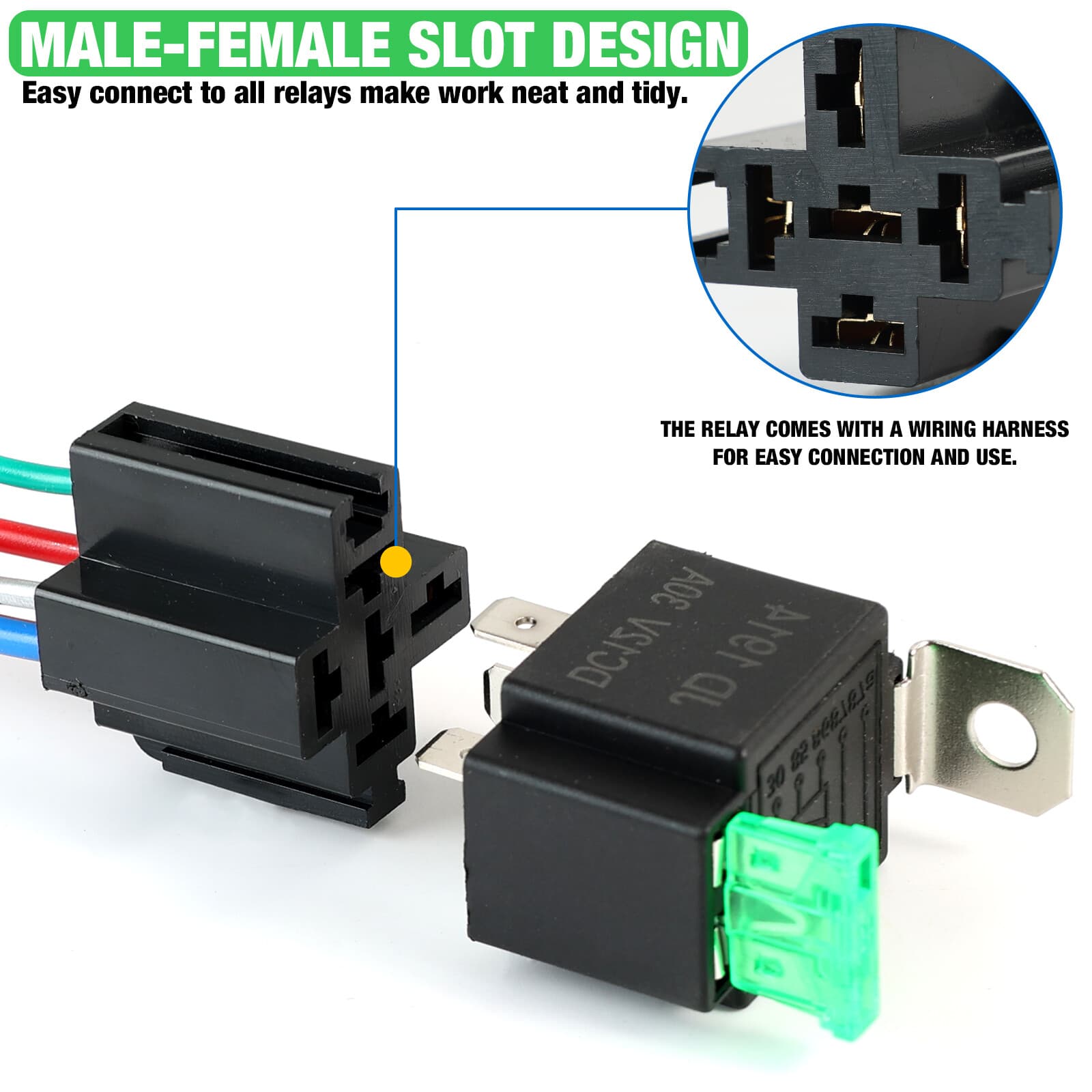 12V Fuse Switch Relay 6 Pack Harness Set 5 Pin Relays 16 AWG SPST Electrical 2