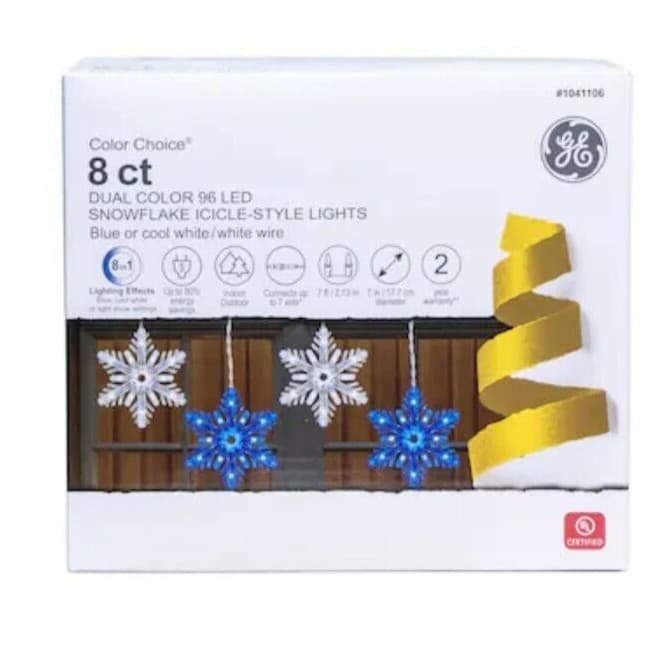 GE Color Choice 8 Dual Color LED Snowflake Lights White Blue Indoor Outdoor New 2