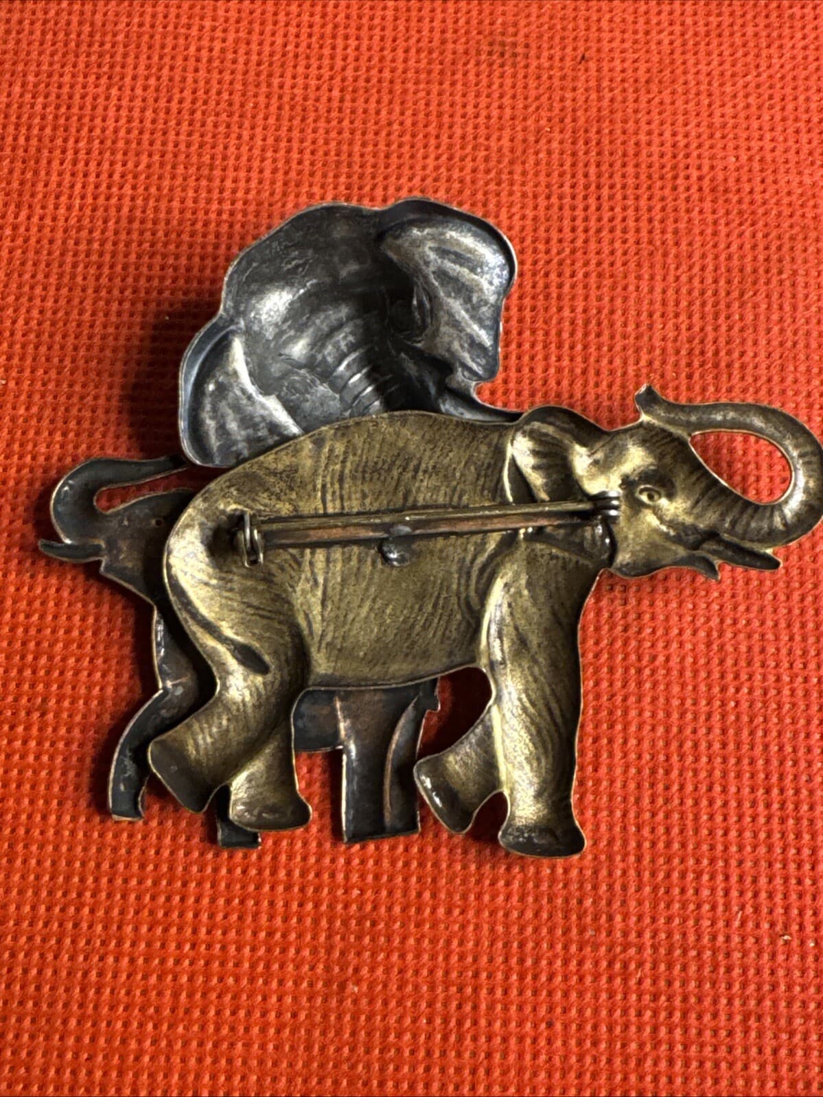 Big Elephant Brooch Pin 3D Mixed Metals Figural Animal 3 1/4” Long, 2  5/8” Tall 4