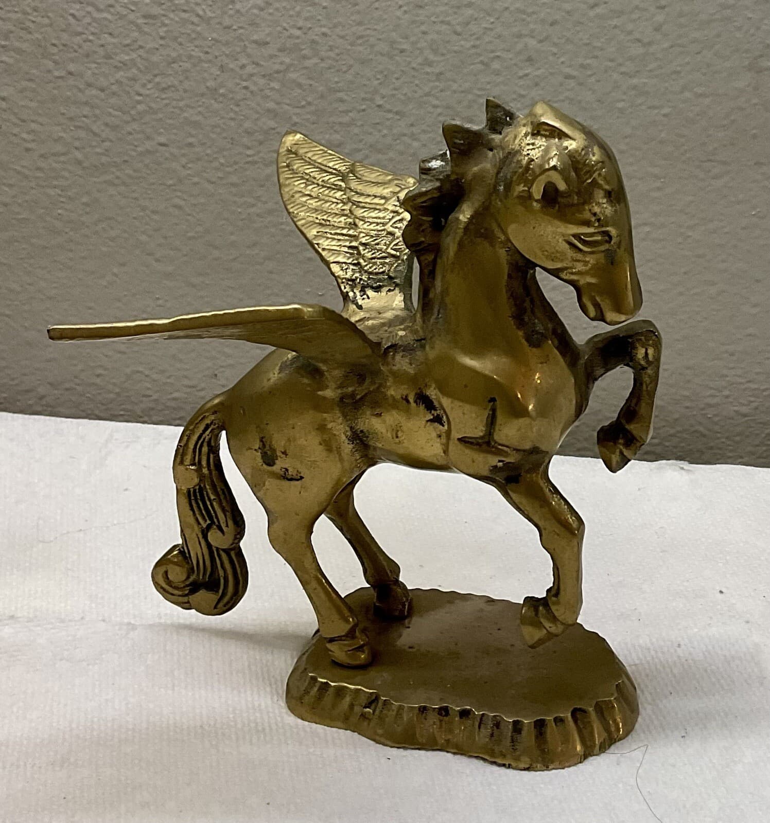 Brass Pegasus Statue Flying Winged Mythical Horse Flowing Mane Fantasy. 7"