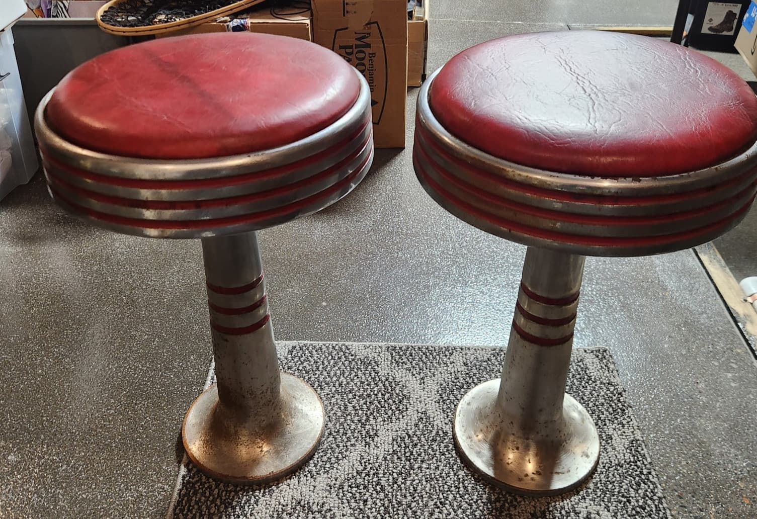 2 vintage ice cream parlor, soda fountain stools 1950s originals Excellent 2