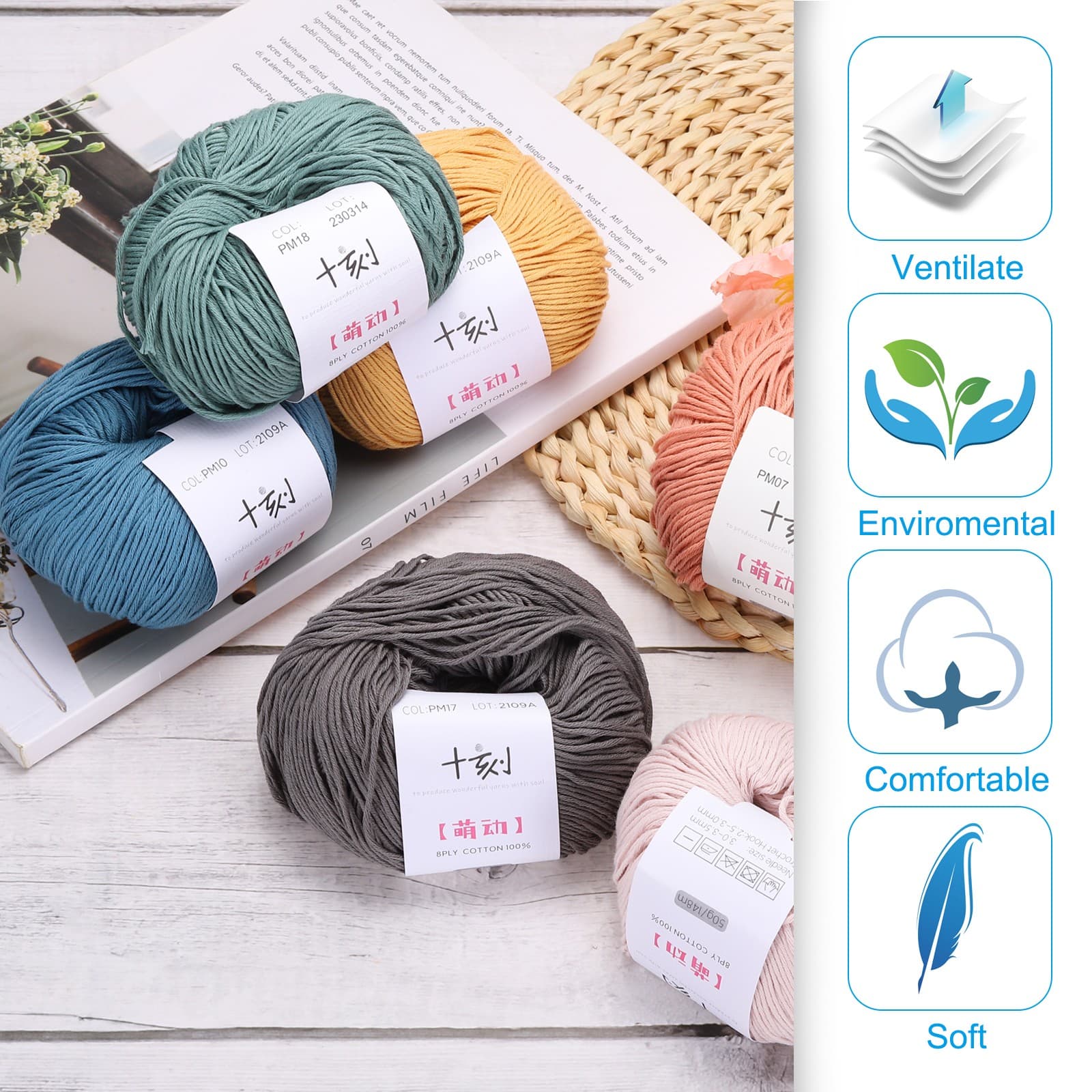 Cotton Yarn,Soft Knitting Yarn-2 Packages of 100g/3.52oz/ Light Blue 3