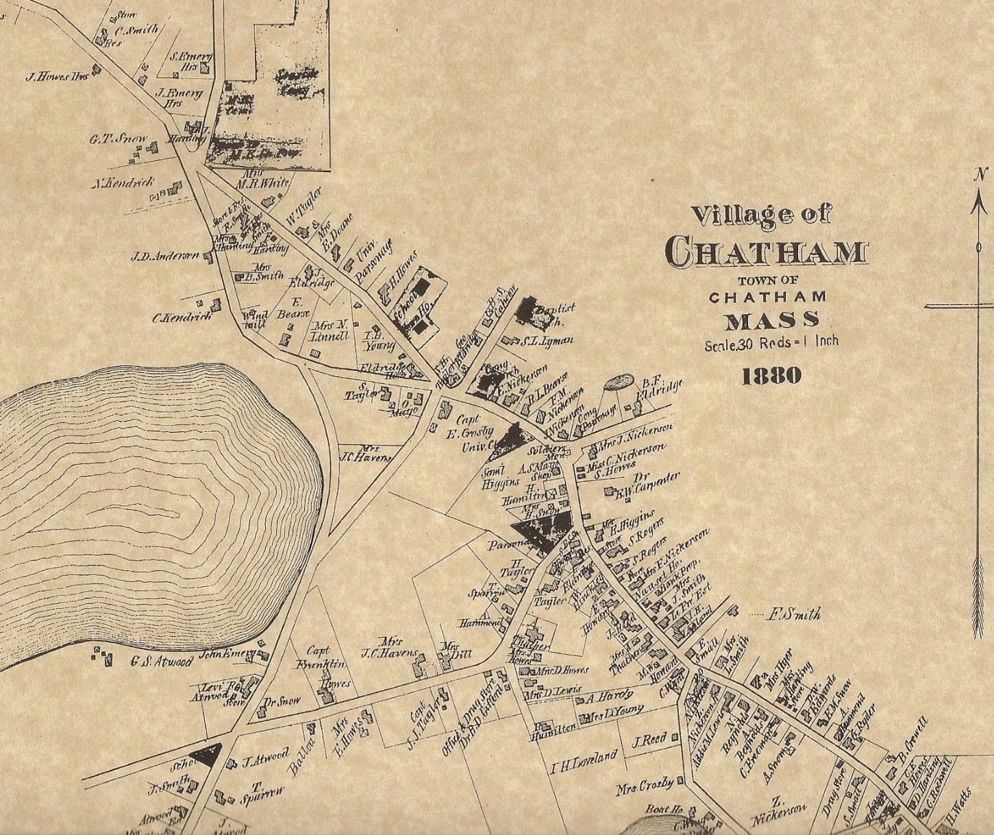 Chatham MA 1880 Historical Map with Businesses and Homeowners Names Shown