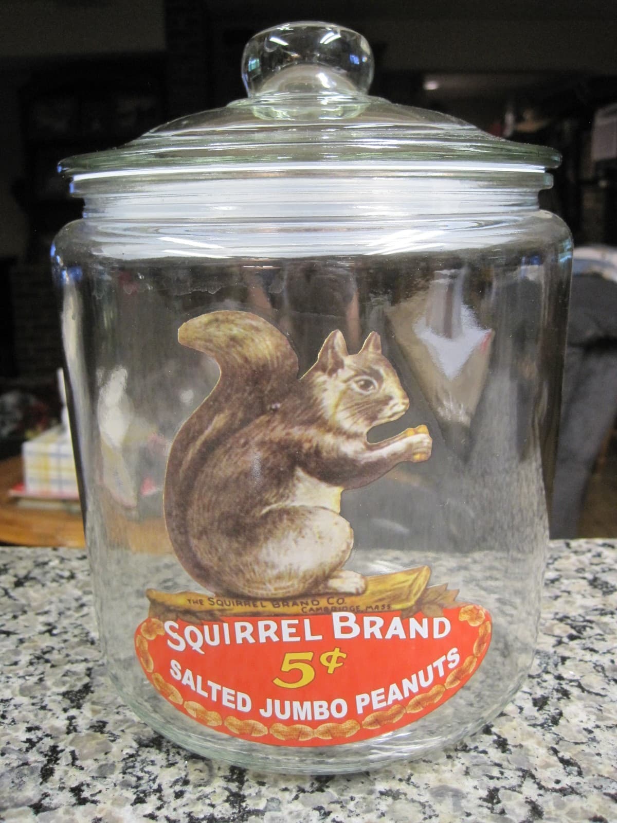Squirrel Brand 5 Cent Salted Jumbo Peanuts Glass Advertising Counter Top Jar 2