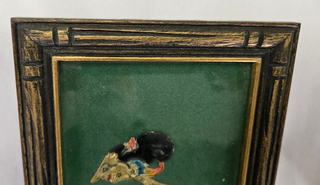 Vintage Java Bali Indonesea Folk Art Shadow Puppet In Frame 5