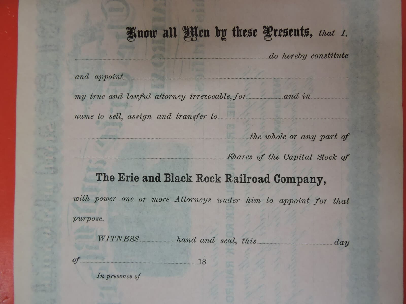 1800s THE ERIE AND BLACK ROCK RAILROAD COMPANY STOCK CERTIFICATE-NEW YORK 4
