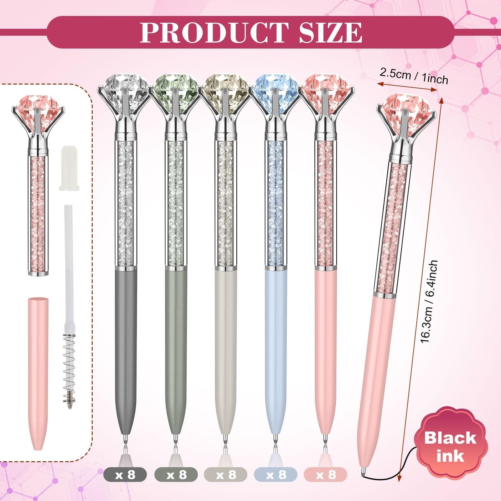 40 Pcs Diamond Ballpoint Pens Big Crystal Colorful Retractable Gem Rhinestone... 2