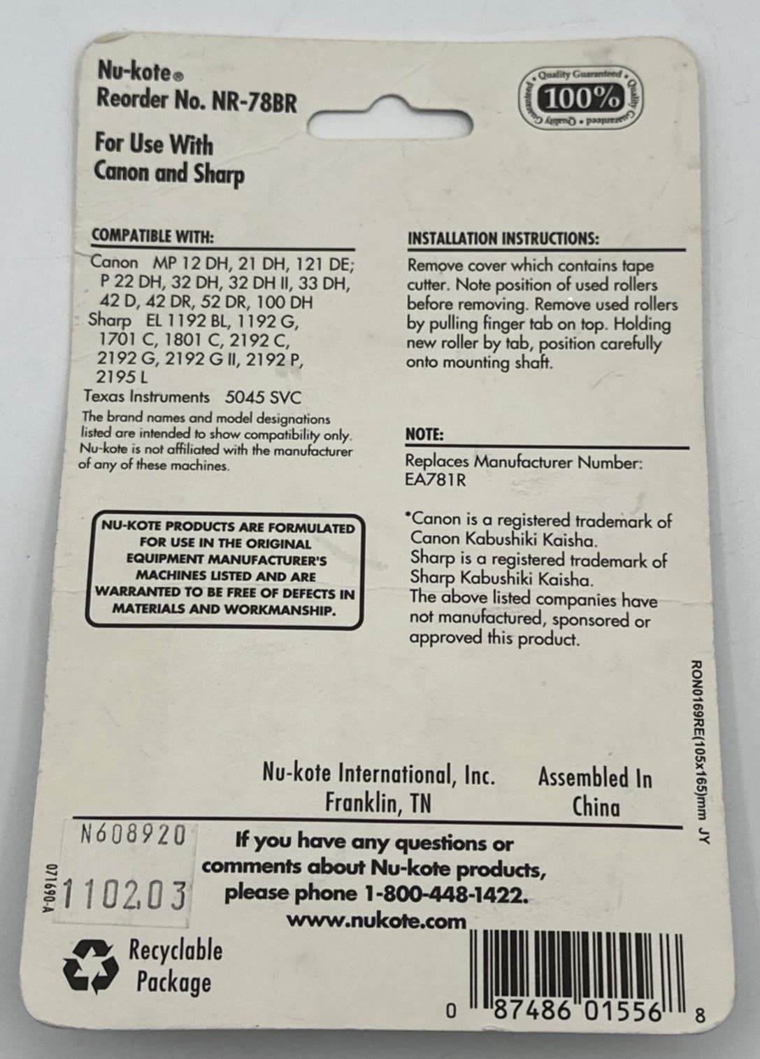 Nu-kote Calculator Ink Roller "Black & Red" NR78BR 4