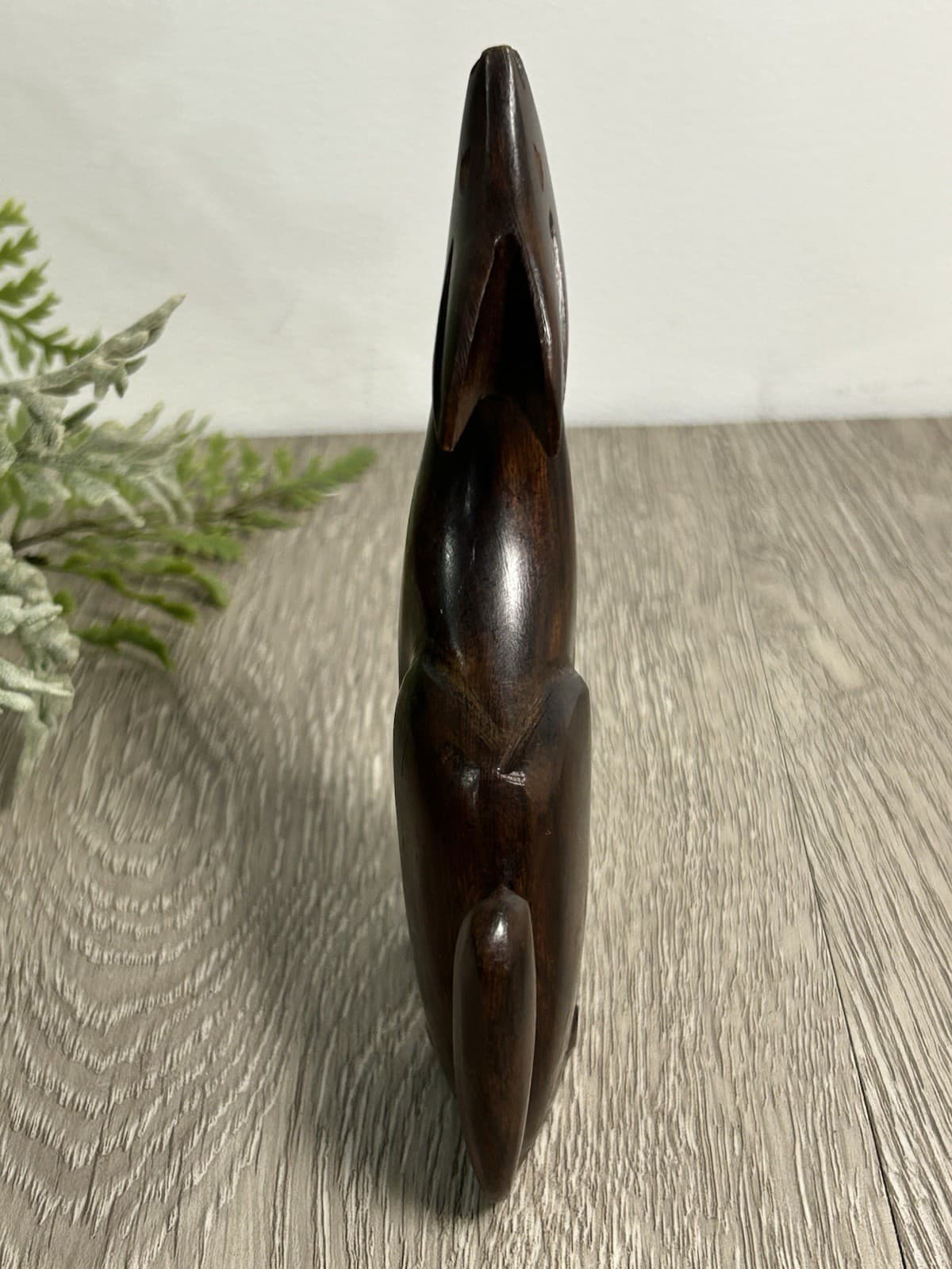 Vintage MCM Hand Carved Mahogany Wooden Howling Wolf Figurine 4