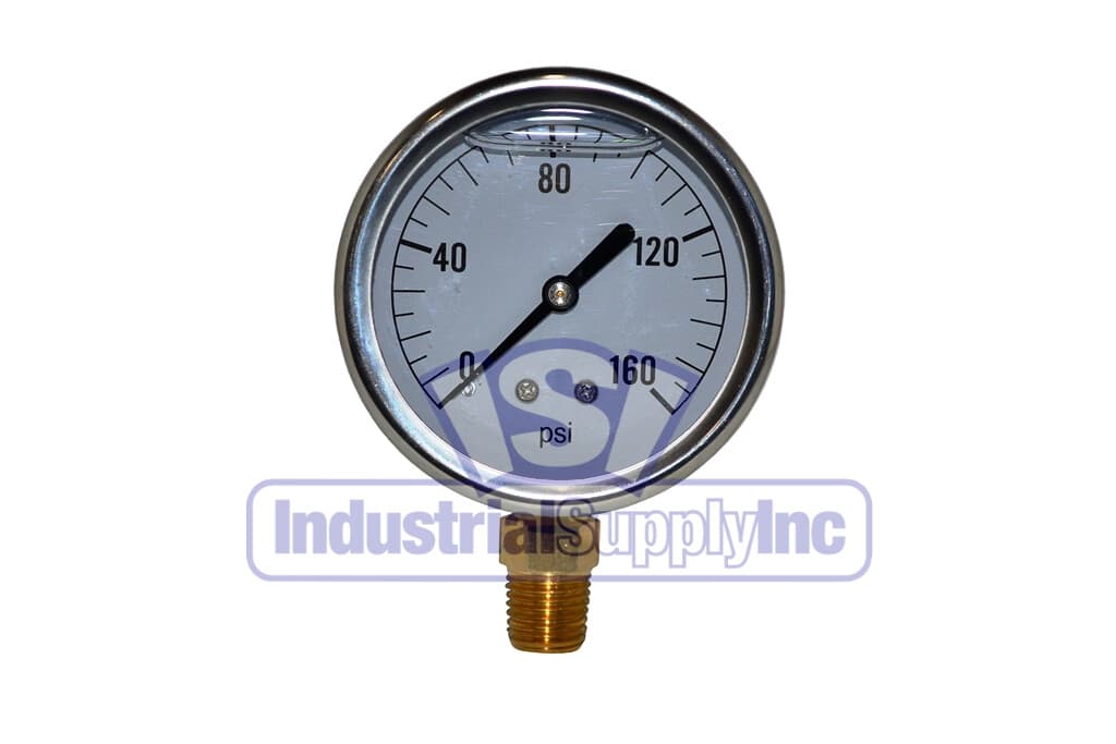 Liquid Filled Pressure Gauge | 0 to 160 PSI | 2-½" | 1/4" NPT Single Scale | 2PK 2