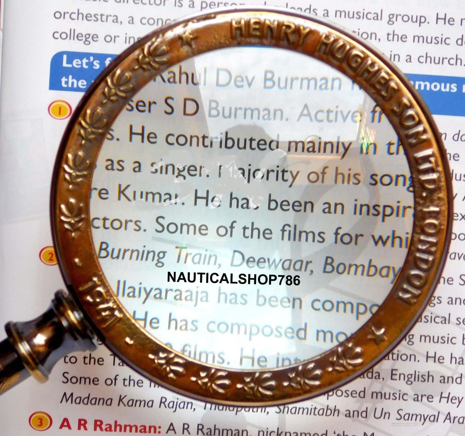 Large 10'' Antique Brass Henry Hughes Magnifying Nautical With Leather Case 3