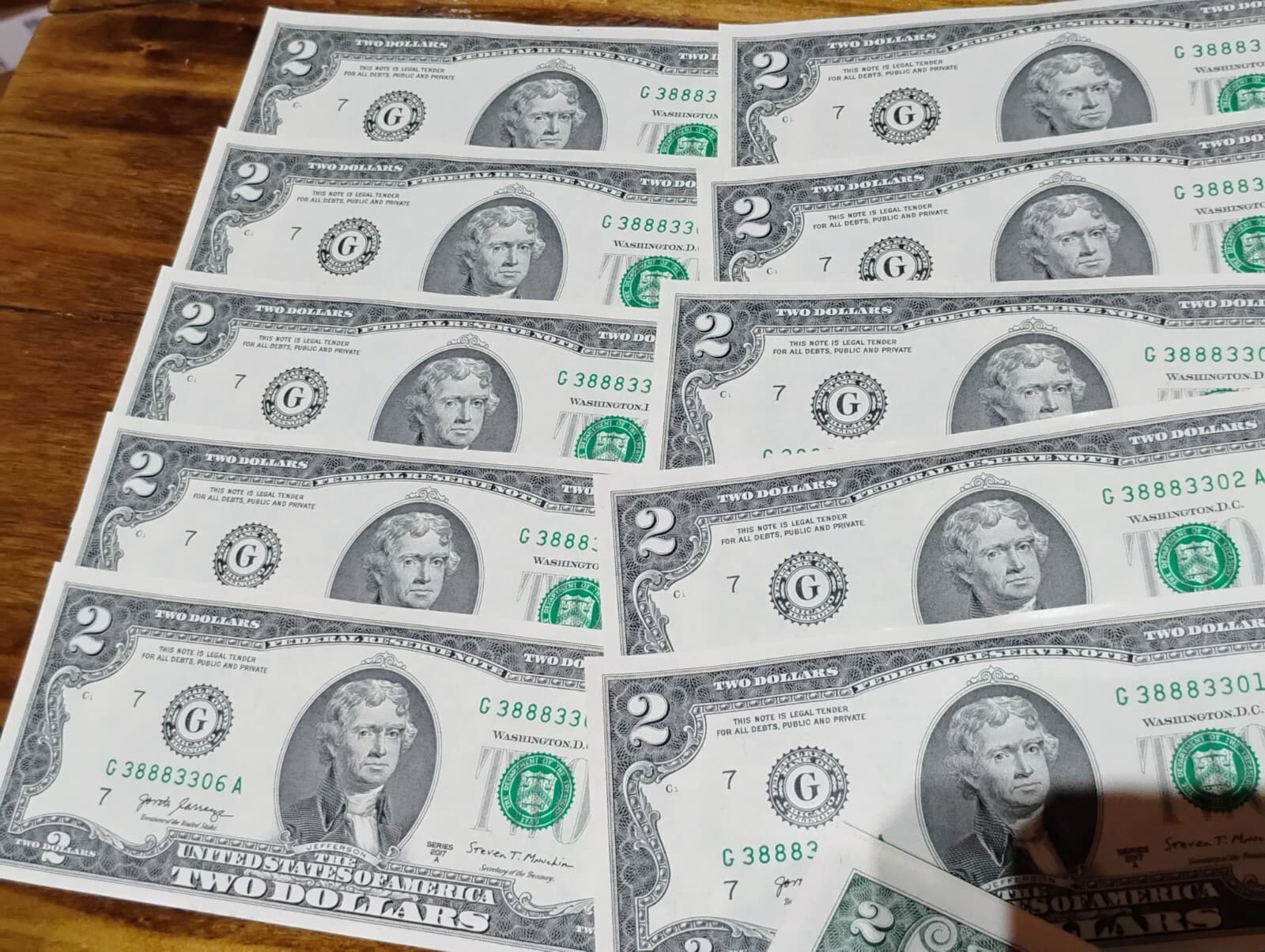 Lot of 10x Consecutive Serial # Two Dollar Bills From Bep pack 2017-A Chicago 2