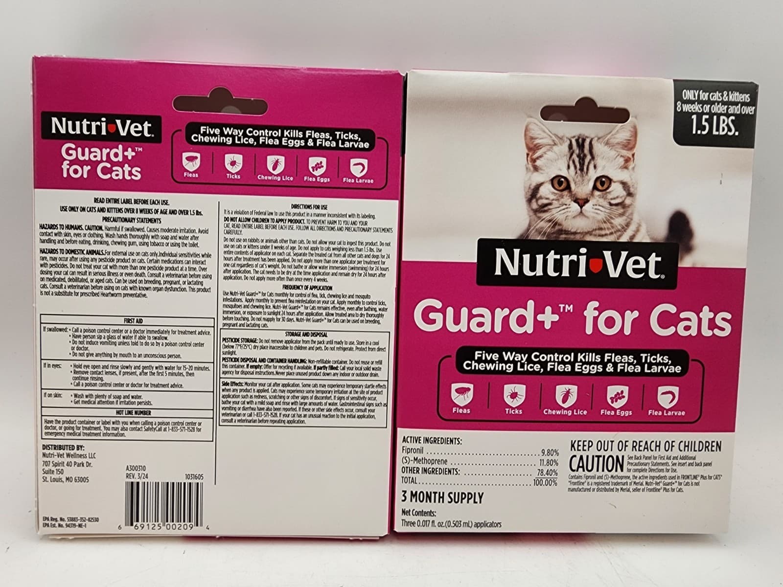 2 Count Nutri-Vet Guard Plus For Cats 1.5 Lbs 3 doses ea total 6 months 2