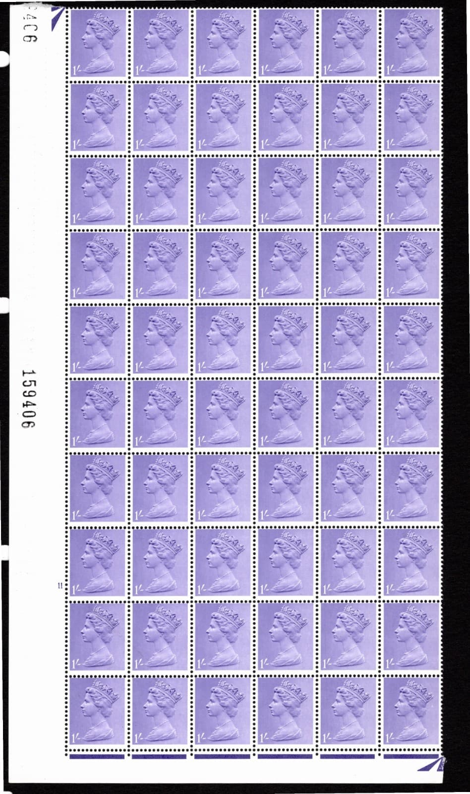 U25 SG742/ea [2] 1/- PALE BLUISH VIOLET GUM ARABIC 1/4 SHEET Cat £135 as single