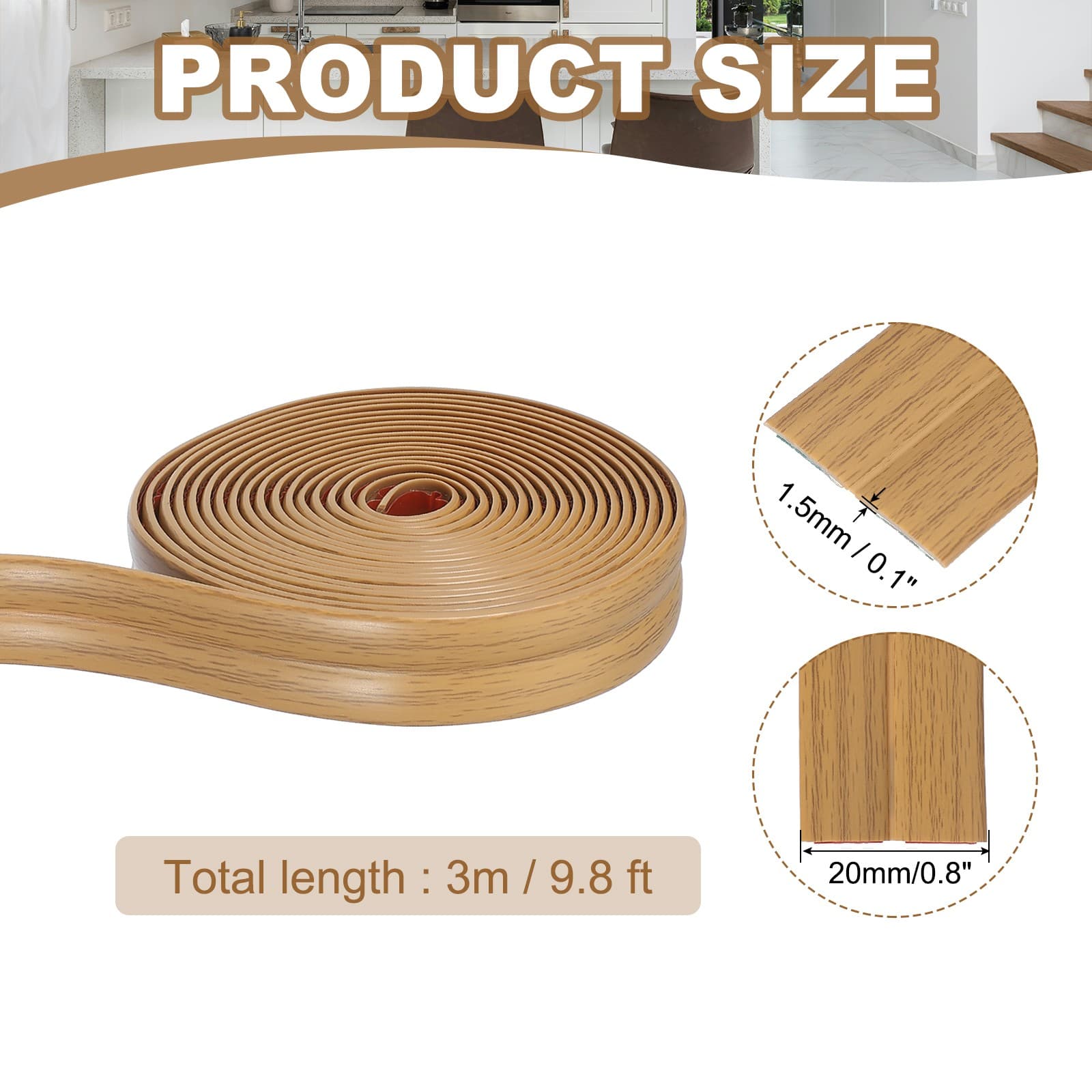 Wall Corner Protector 0.8 in x 9.8 Ft Self Adhesive Wall Guard Yellow Oak Grain 2