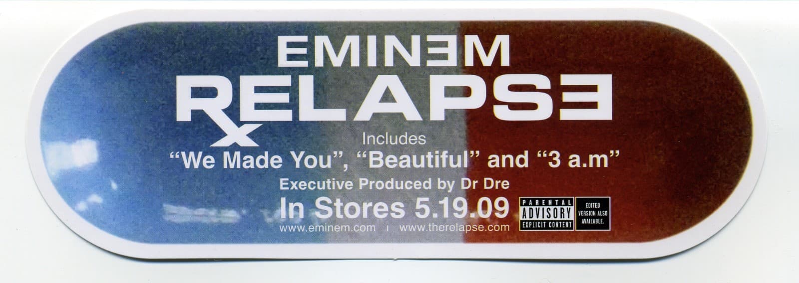 Original Eminem RELAPSE Pill-Shaped 6" x 2" Promotional Postcard Flyer RARE 2