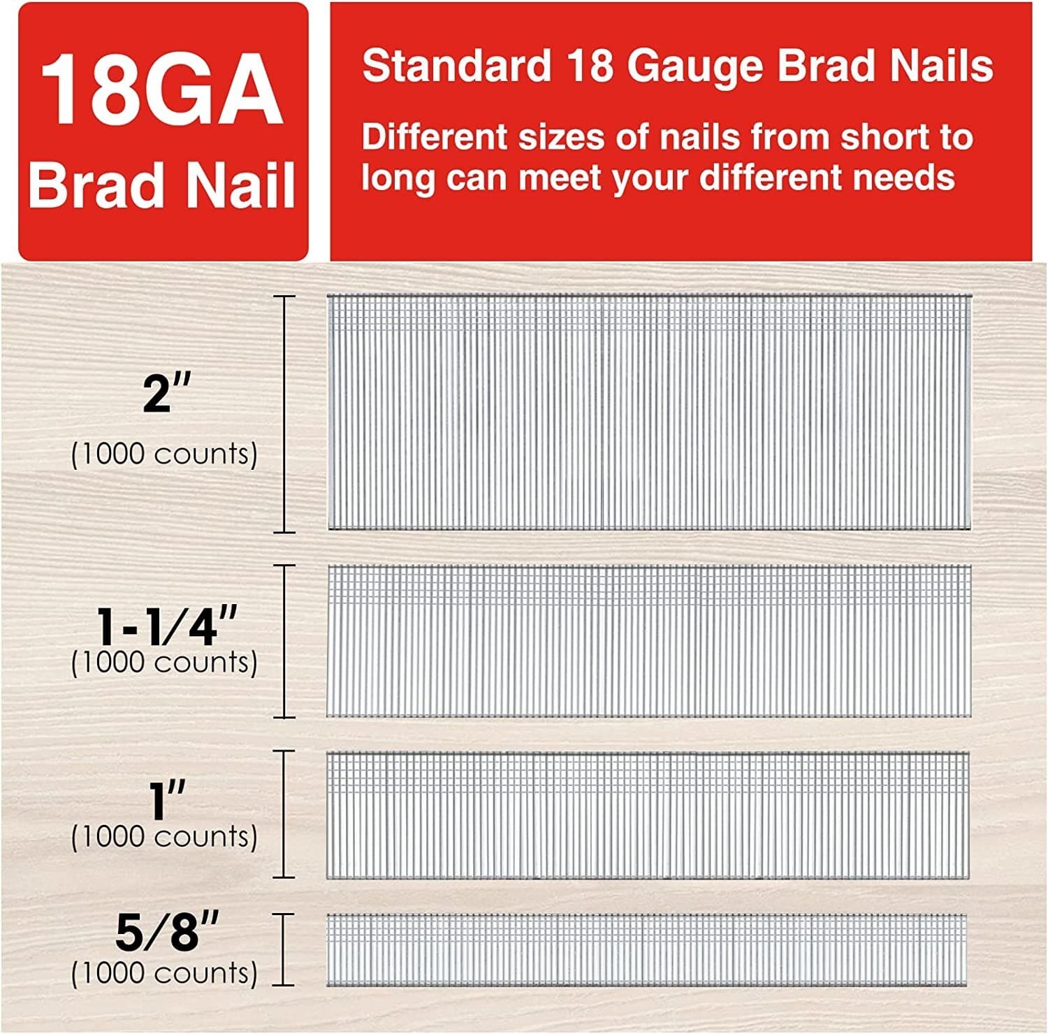 SHALL 18-gauge brads Finish Nails (T Series) 4000 pcs.from 5/8'' up to 2'' 4