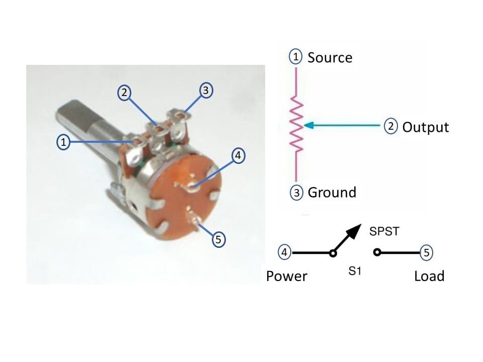 PHILMORE PC835 VOLUME CONTROL 5K ohm AUDIO TAPER POTENTIOMETER AC ON-OFF SWITCH 4