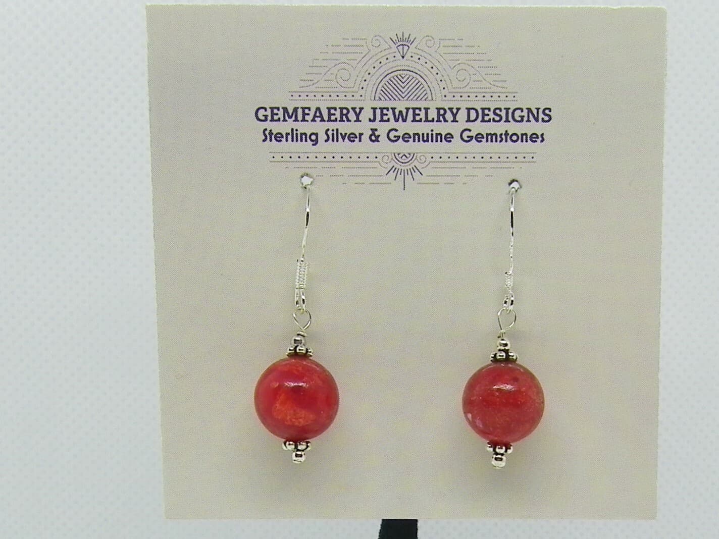 Sterling Silver Sponge CORAL Gemstone Dangle Earrings #2151...Handmade USA 4