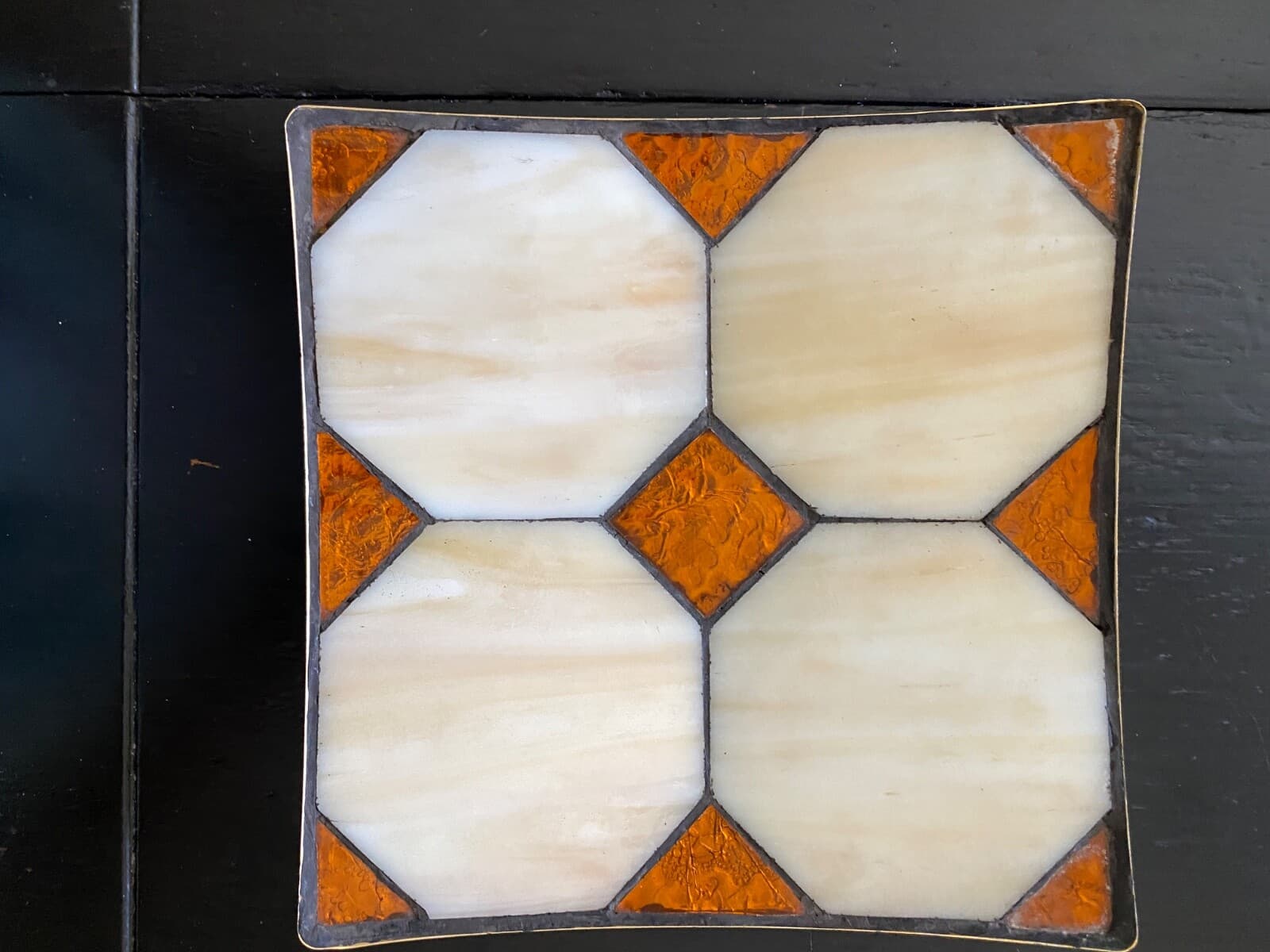 MCM Serving Dish Tray Platter Stained Glass Metal Geometric Decor