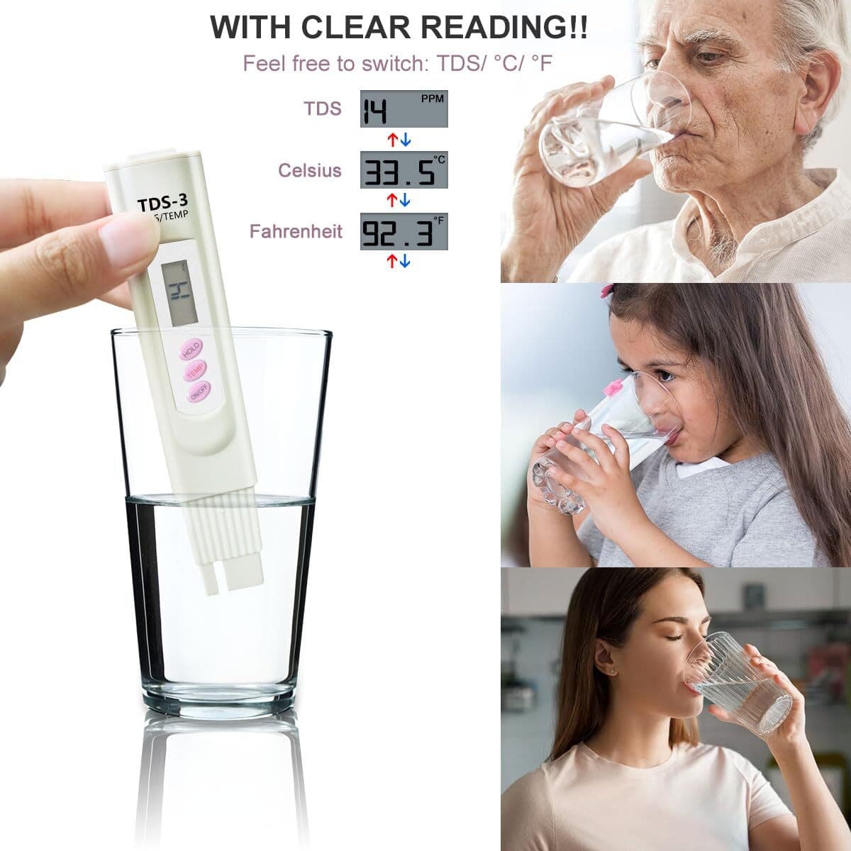 Handheld Water Quality Hardness Purity Digital LCD Meter 0-9990 PPM TDS TDS-3 2