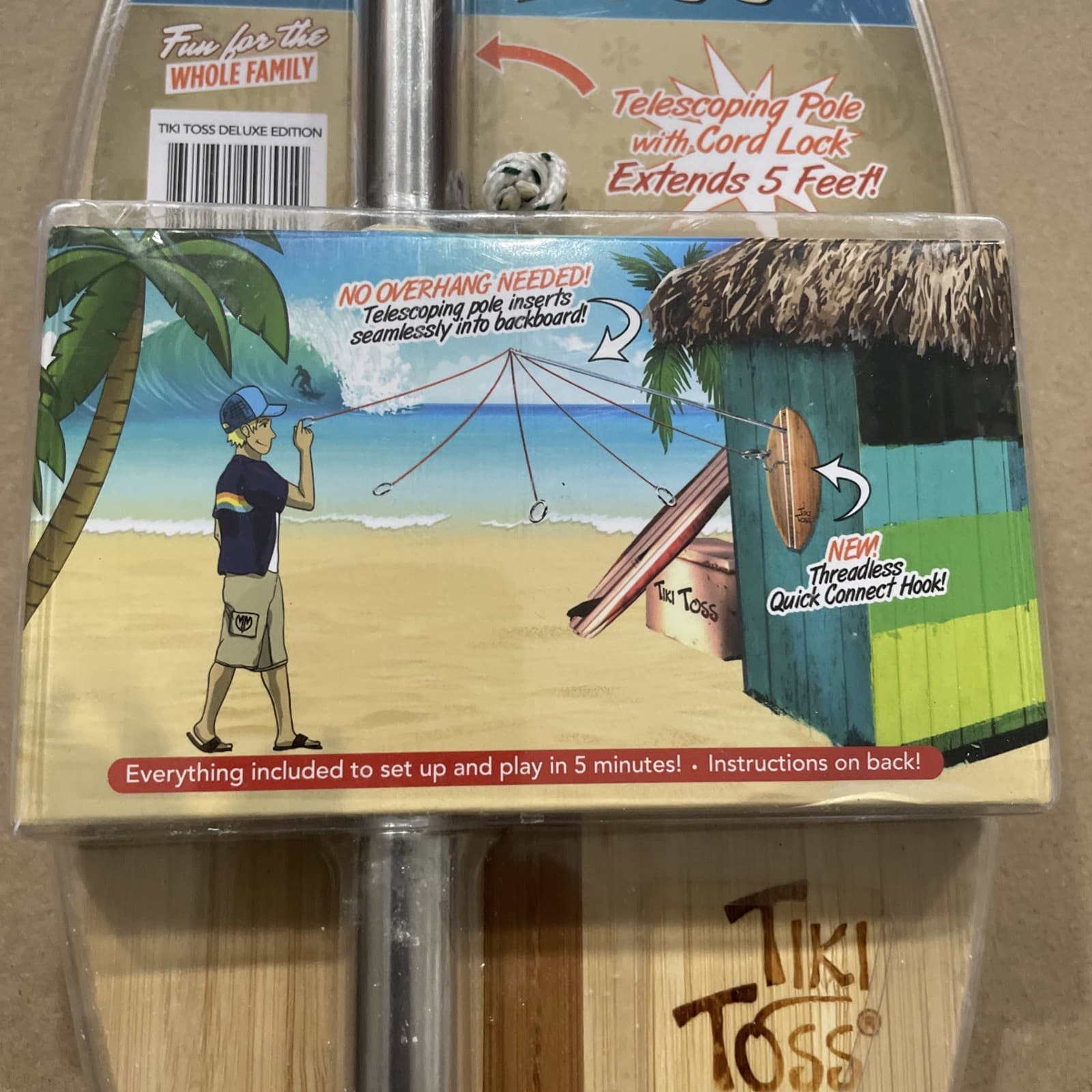Tiki Toss Deluxe Edition Hook & Ring Game Extends 5’ Telescoping Pole Set Up New 3