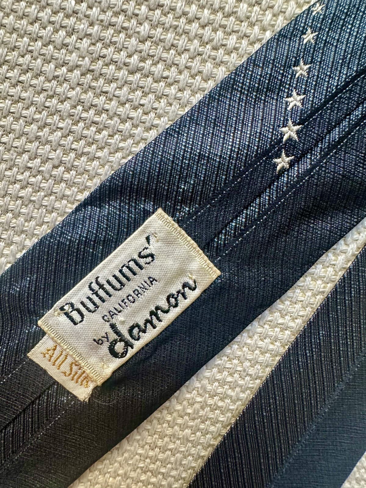 Vtg 1950s Damon California navy/grey silk stars midcentury skinny necktie 6
