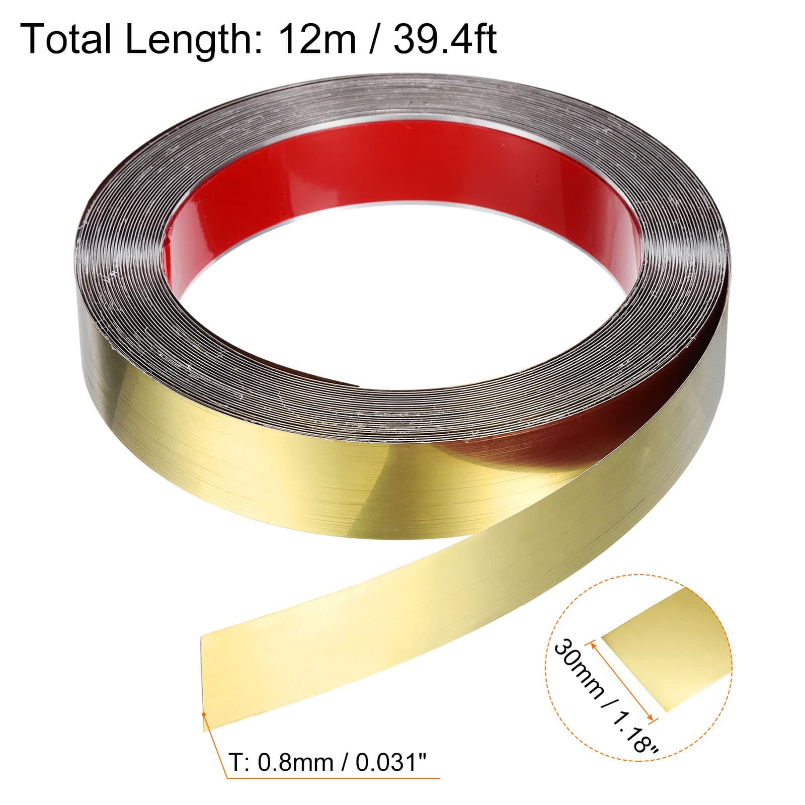 39.4ft x 1.18" Wall Trim Self Adhesive Stainless Steel Mirror Finish Trim Golden 2