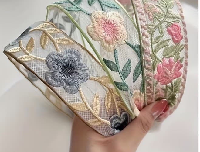 Vintage Retro Green And Yellow Floral Embroidered Lace Fabric Hair Band Headband 5