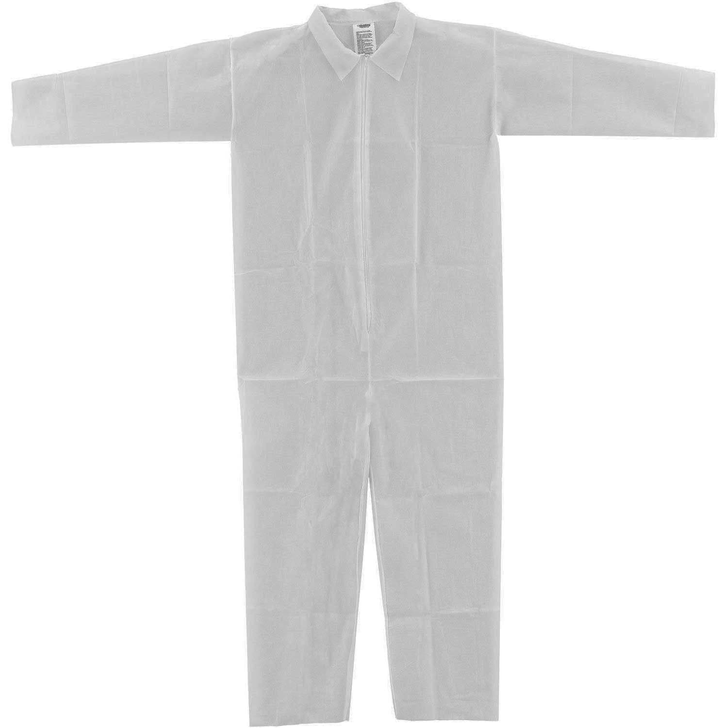 Disposable Polypropylene Coverall Open Wrists/Ankles White Large 25/Case